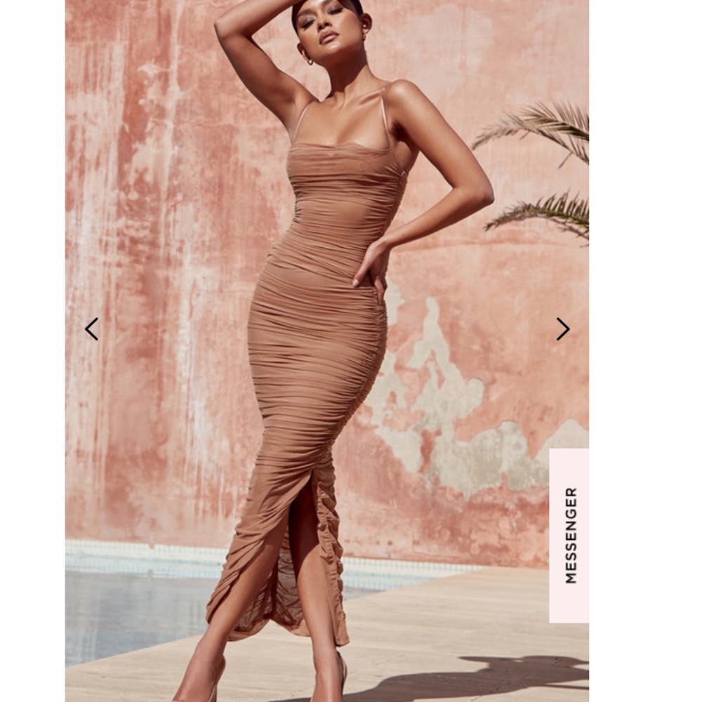 House of CB FORNARINA TAN ORGANZA MESH MAXI DRESS